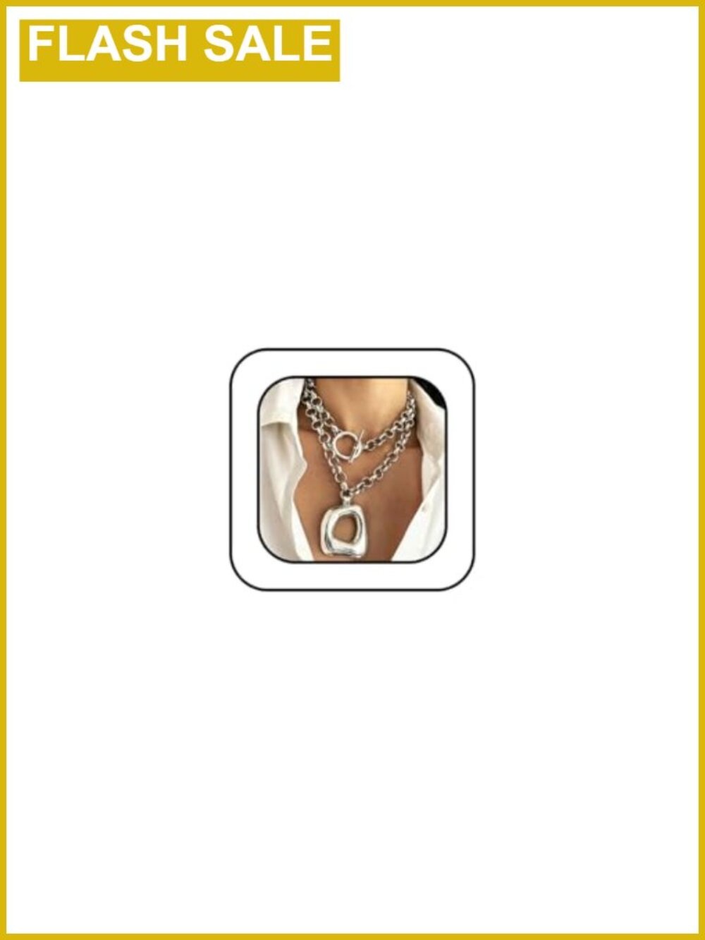 Chunky Silver Statement Necklace Pendant Chunky Rolo Chain Toggle Clasp
